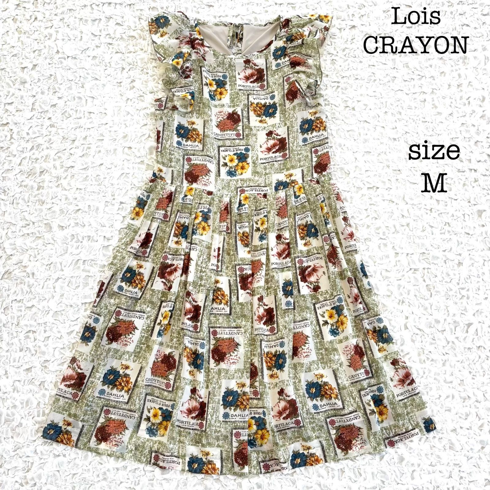 Lois CRAYON ロイスクレヨン フリル袖 プリーツワンピース 花柄 M
