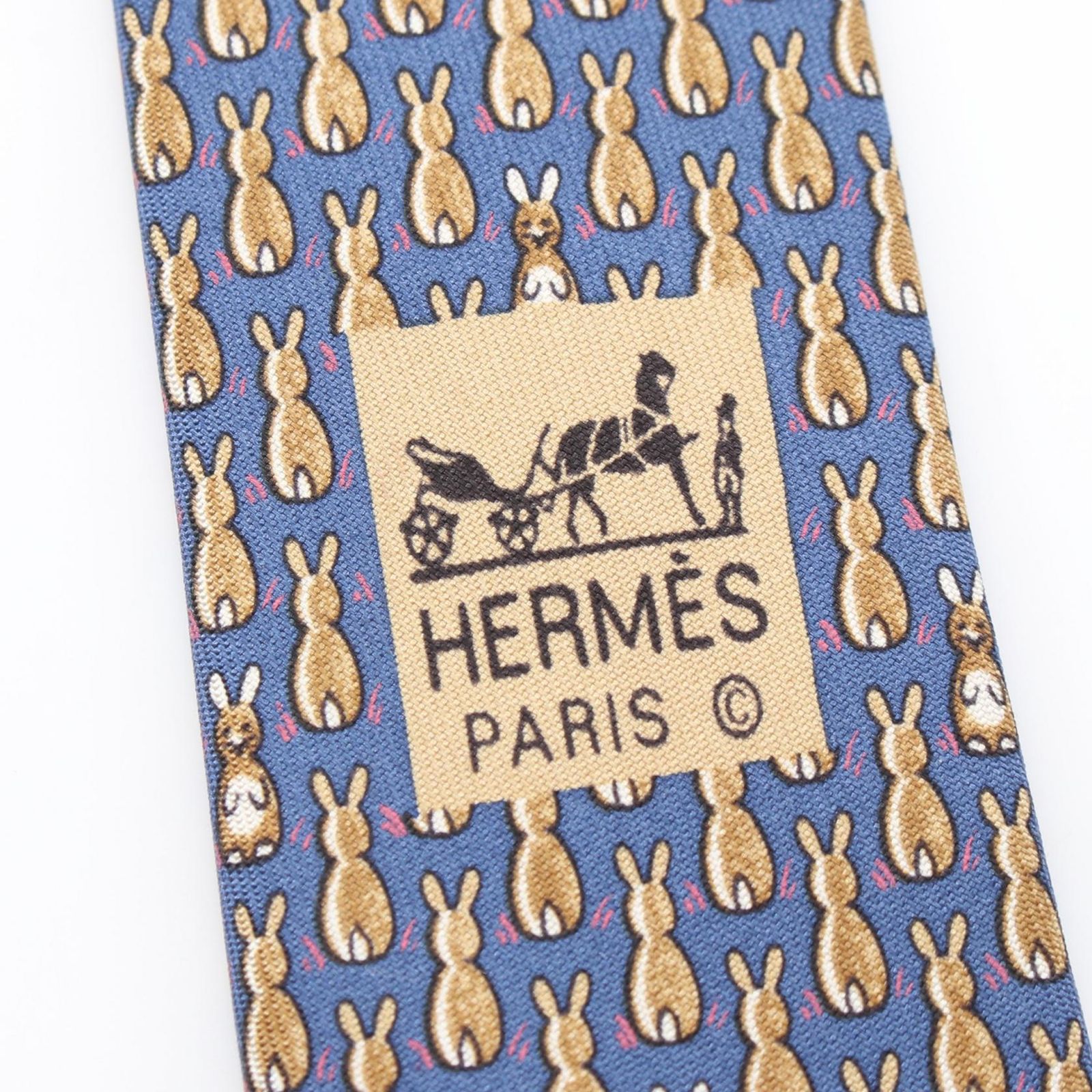 エルメス HERMES ネクタイ ウサギ柄 ネイビー系 シルク ネクタイ