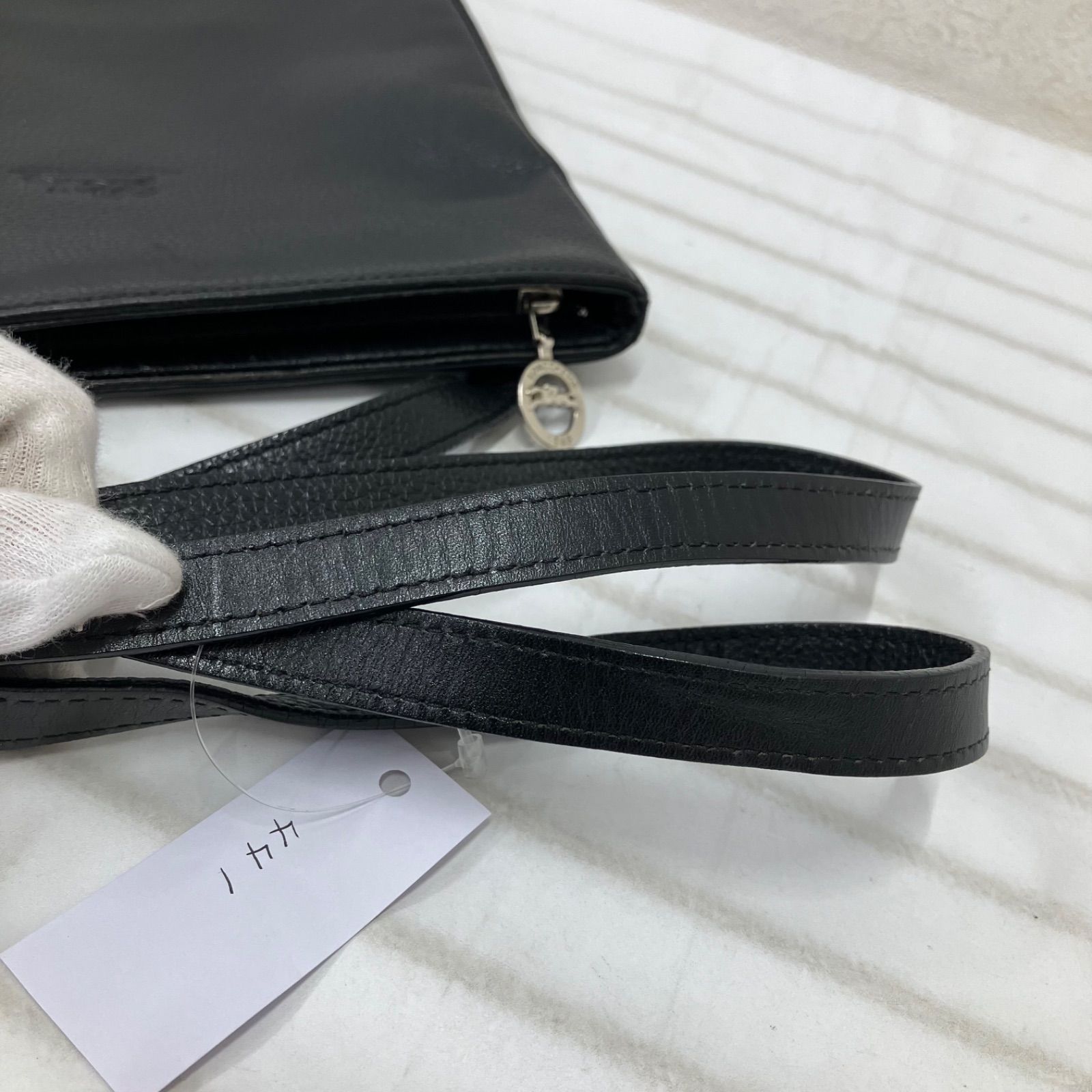 441 LONGCHAMP ロンシャン ショルダーバッグ ブラック系 黒 レザー 馬 