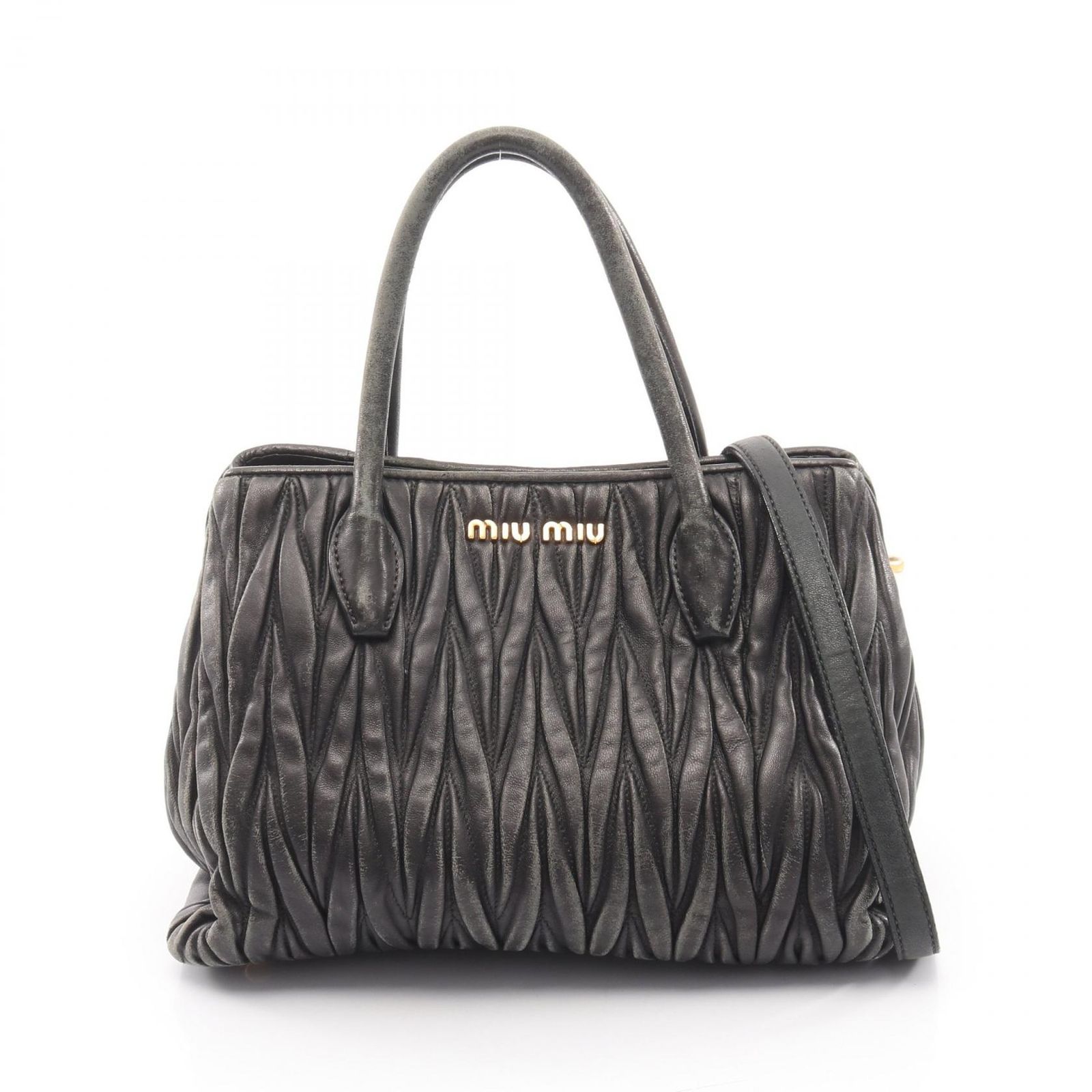 ミュウ ミュウ Miu Miu ハンドバッグ マテラッセ 2way ブラック レザー マテラッセ 2wayショルダー レディース Used B