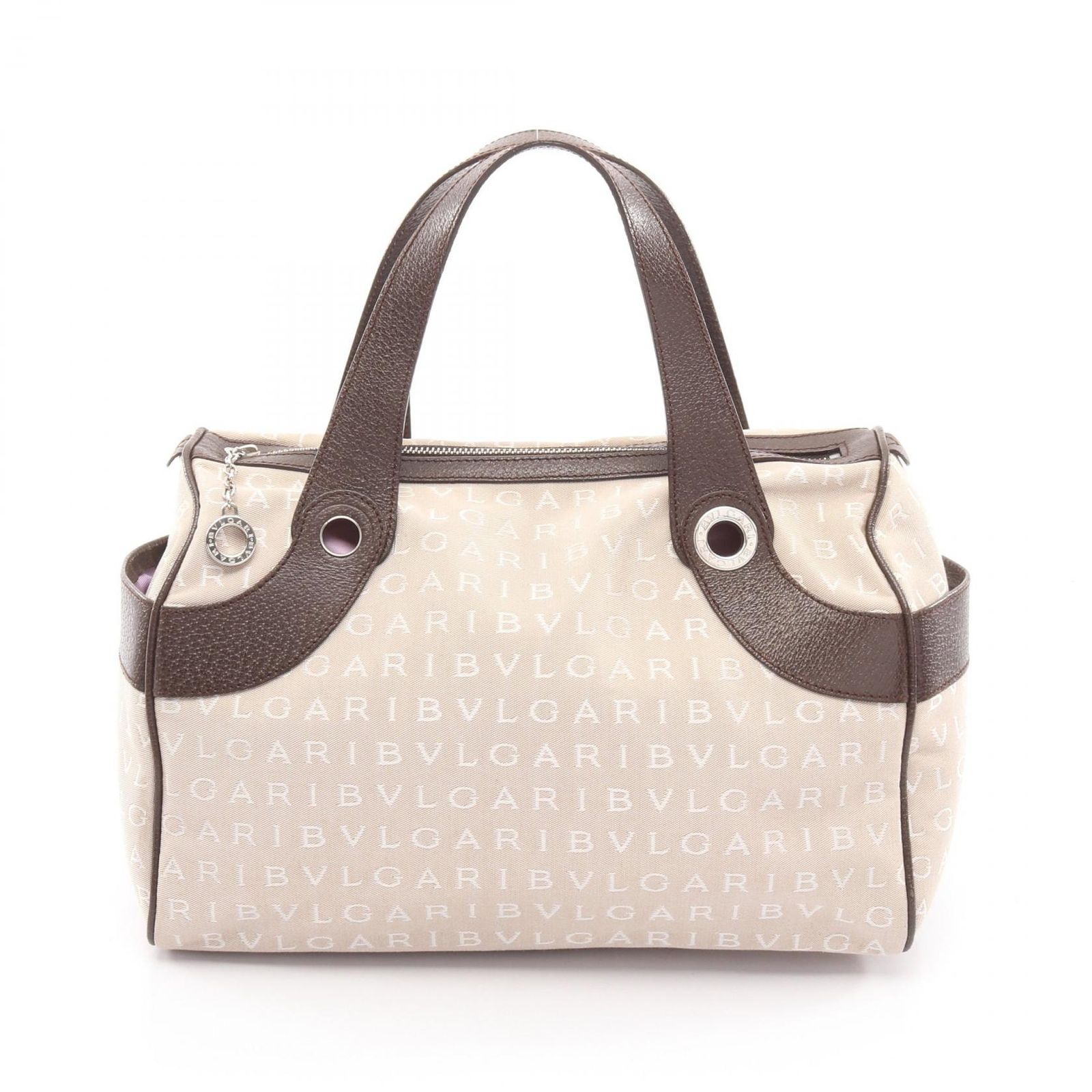 ブルガリ BVLGARI ハンドバッグ ロゴマニア ベージュ キャンバス レザー ロゴマニア ハンドバッグ レディース Used B