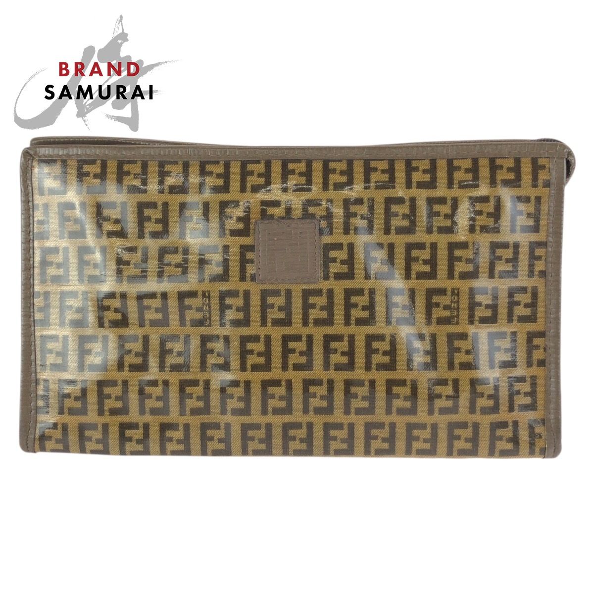 美品 FENDI フェンディ ズッキーノ ブラウン PVC/レザー クラッチバッグ セカンドバッグ 男女兼用 メンズ 602285【中古】