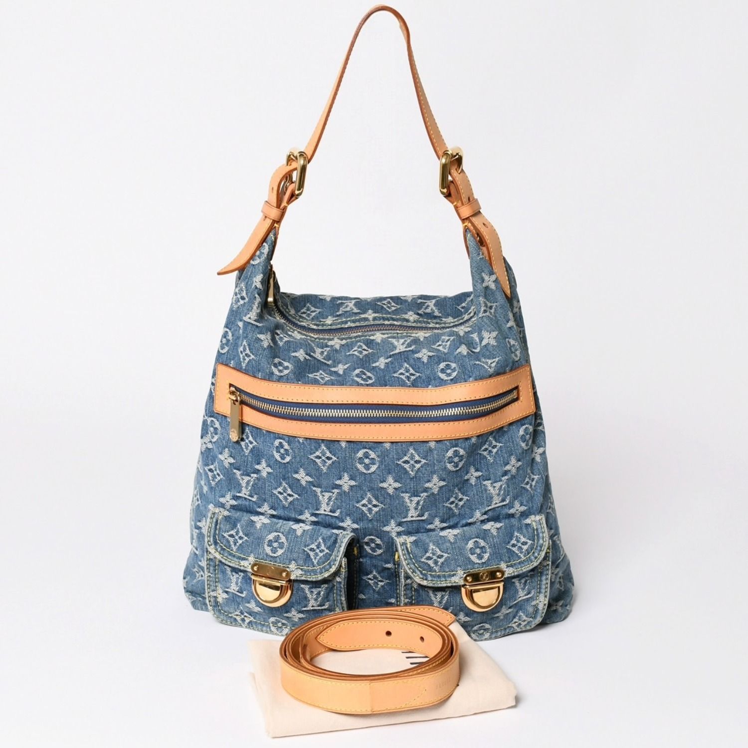 極美品 LOUIS VUITTON ルイヴィトン バギーGM ショルダーバッグ M95048 モノグラムデニム ブルー ゴールド金具 中古 4a001993