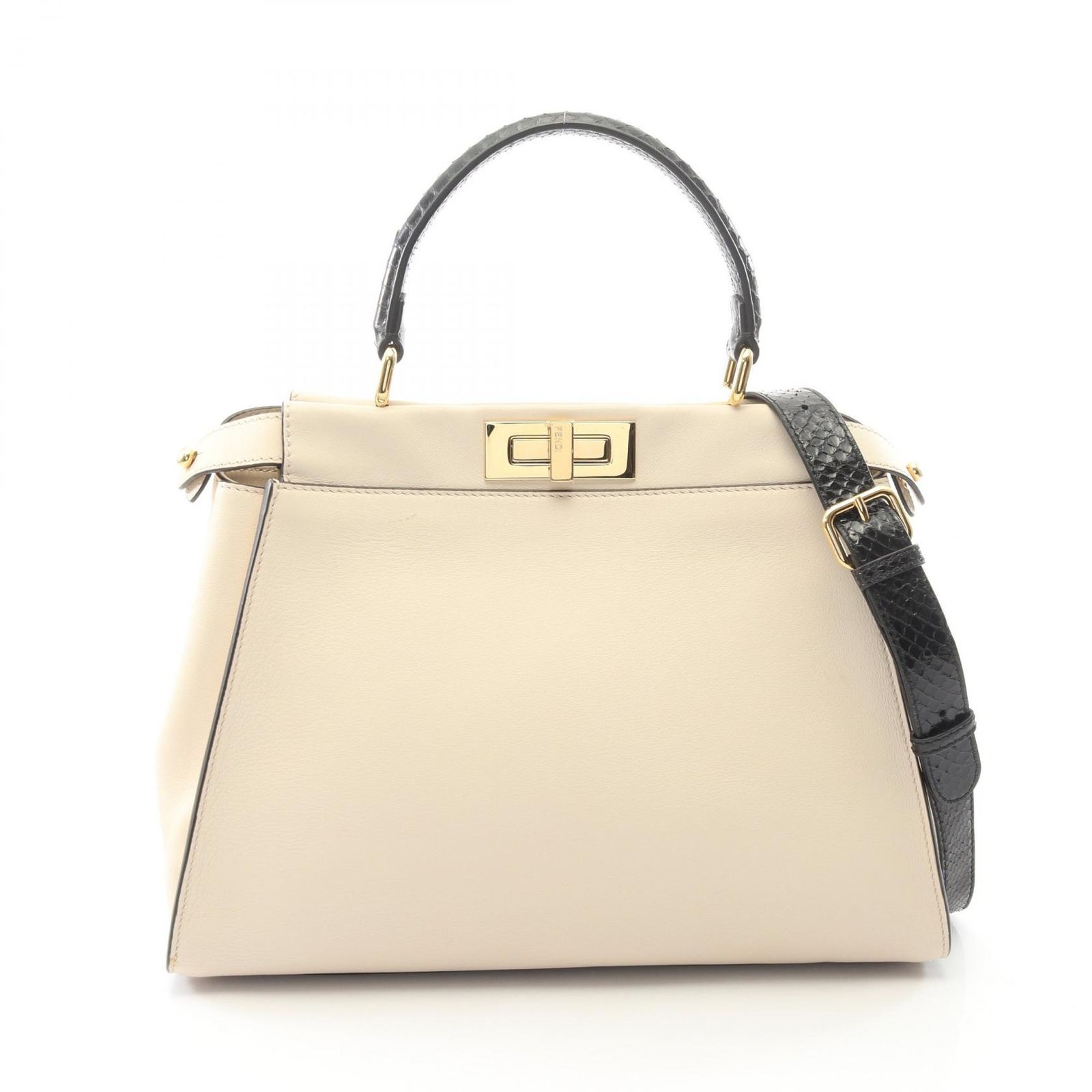 フェンディ FENDI ハンドバッグ ピーカブー レギュラー グズ モンスターアイ 2WAY 8BN290-A0VI クリーム/ブラック レザー エキゾチックレザー ピーカブー レギュラー