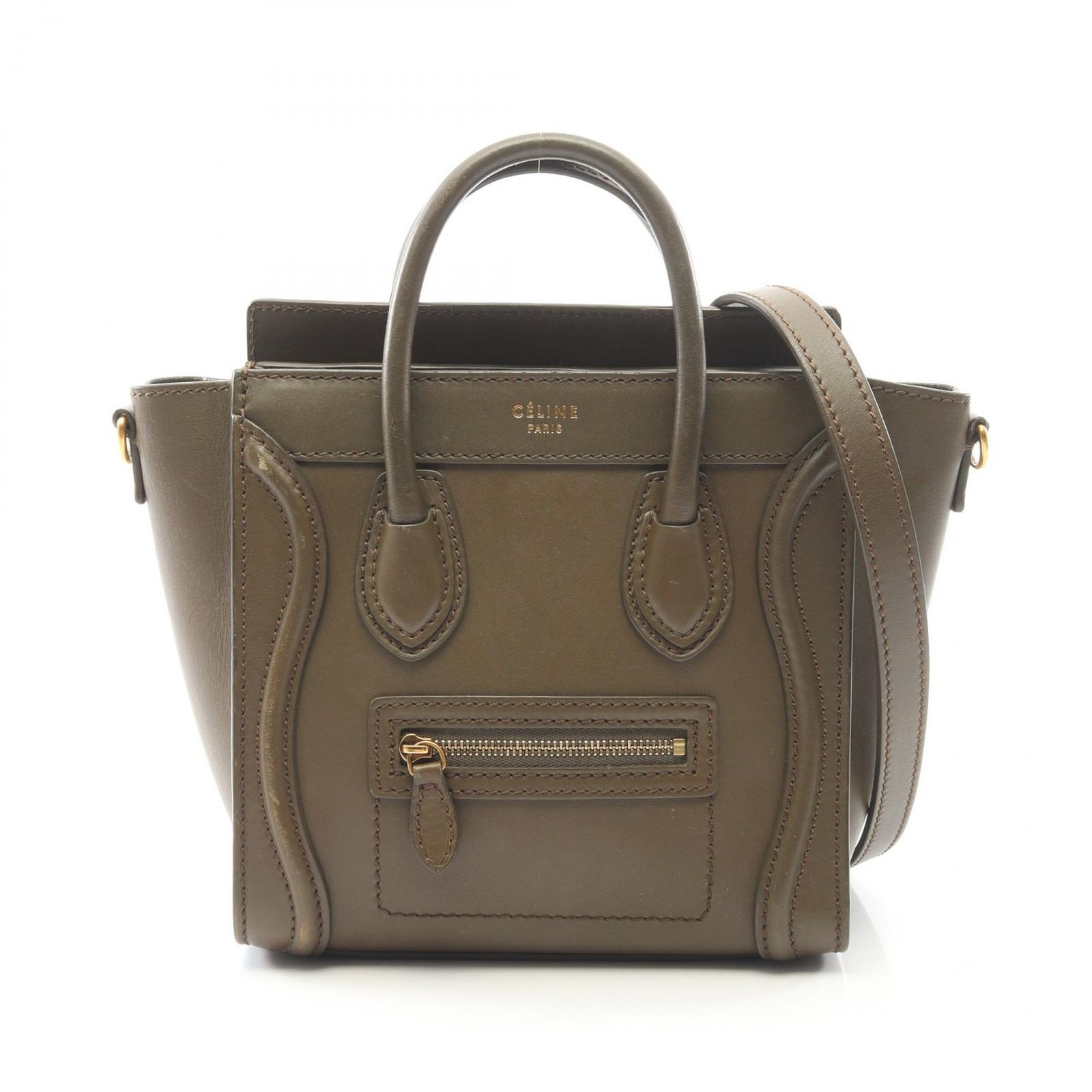 セリーヌ CELINE ハンドバッグ ラゲージ ナノショッパー 2WAY 168243 ブラウンカーキ レザー ラゲージ ナノ ショッパー レディース Used B