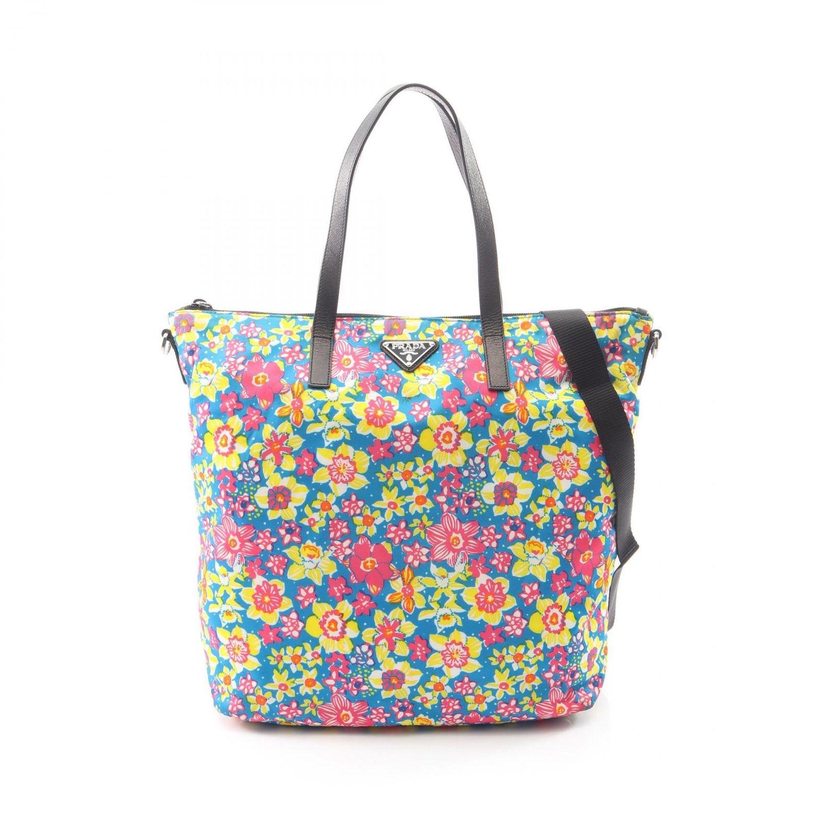 プラダ PRADA トートバッグ TESSUTO STAMPAT 花柄 2WAY マルチ/花柄 ナイロン サフィアーノレザー トライアングルロゴ トートバッグ レディース Used A
