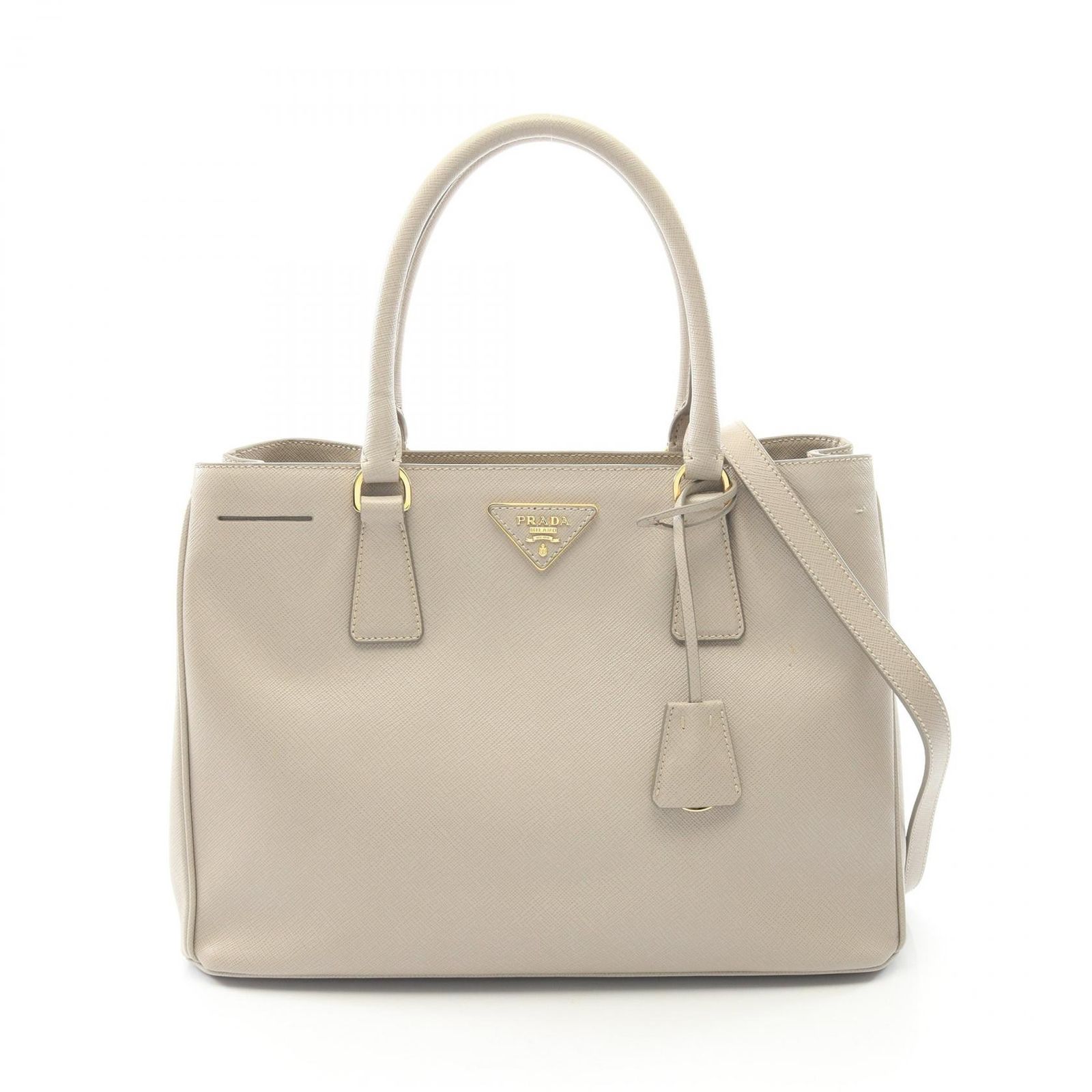 プラダ PRADA ハンドバッグ SAFFIANO LUX 2WAY 1BA874 グレージュ サフィアーノレザー ガレリア 2wayトートバッグ レディース Used A