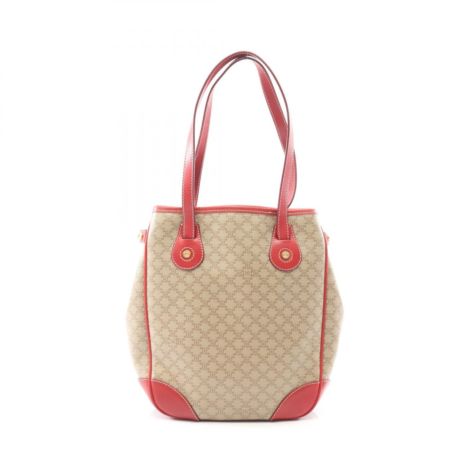 セリーヌ CELINE トートバッグ マカダム ベージュ/レッド PVCコーティングキャンバス レザー マカダム トートバッグ レディース Used B
