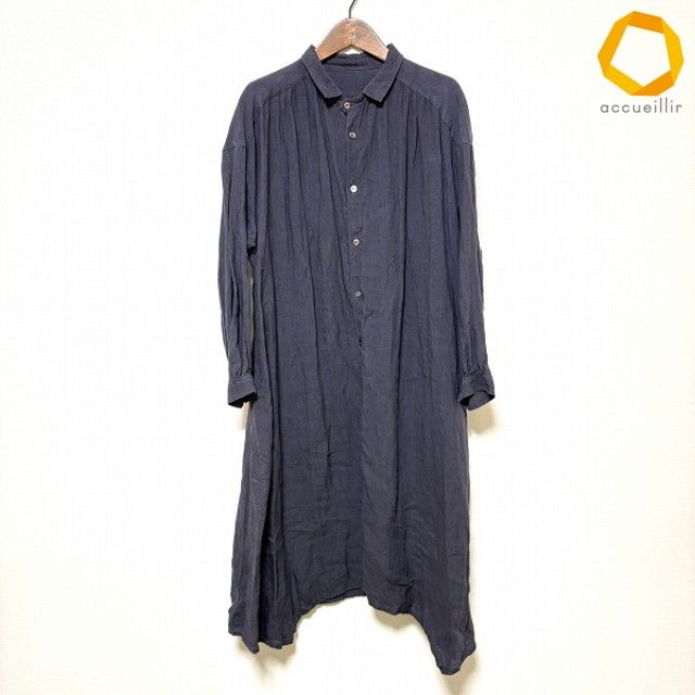 #anc ネストローブ nest Robe ワンピース 紺 リネン 麻 シャツ ロング レディース [988539]
