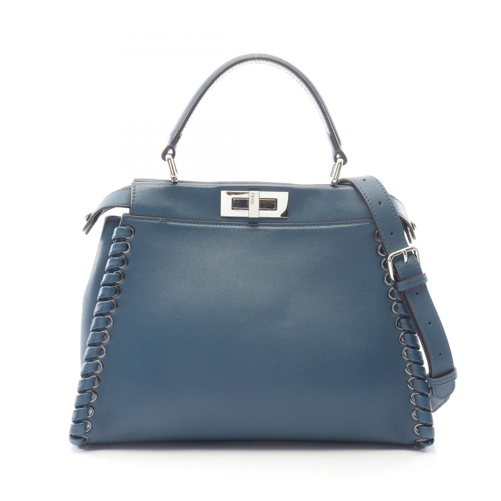 フェンディ FENDI ハンドバッグ ピーカブー レギュラー 2WAY 8BN290 ネイビー レザー ピーカブー ミディアム レディース Used A
