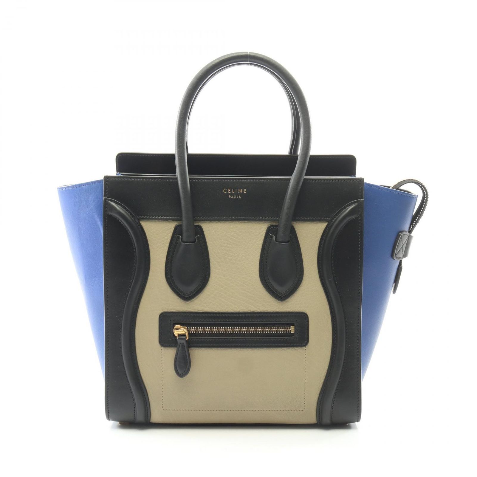 セリーヌ CELINE トートバッグ ラゲージ マイクロショッパー グレージュ/ブラック/ブルー レザー ラゲージ マイクロ ショッパー レディース Used A