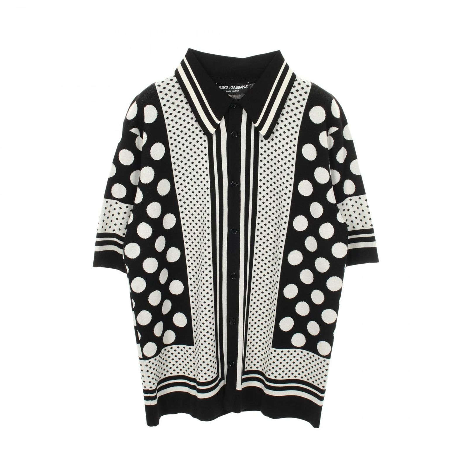 ドルチェアンドガッバーナ DOLCE & GABBANA ポロシャツ ドット柄 半袖ニット GX847T シルク シャツ ドット柄ニットポロシャツ メンズ 未使用