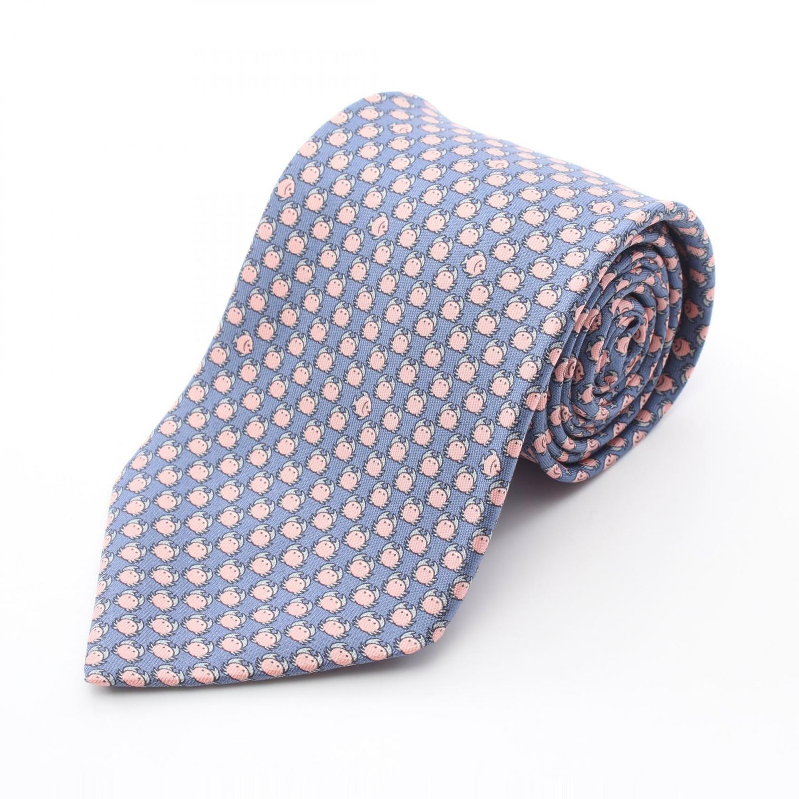 エルメス HERMES ネクタイ カニ柄 ピンク系 シルク ネクタイ カニ メンズ Used A
