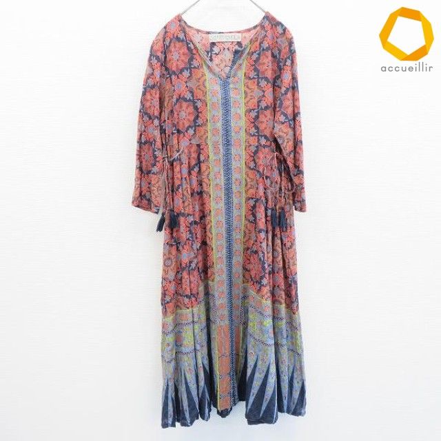 NATIVE WORKS ネイティブワークス ワンピース 七分袖 リボン 総柄 レディース [a999410]
