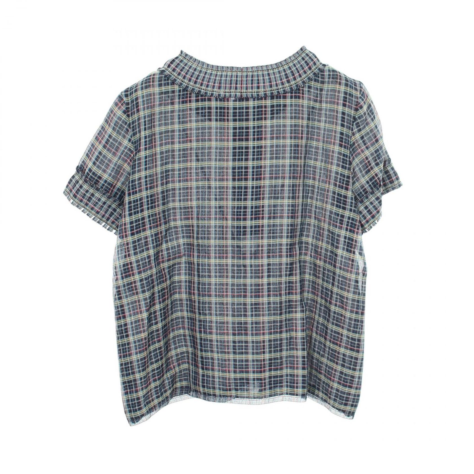 シャネル CHANEL ブラウス ココマークボタン チェック P62772V48261 ネイビー シルク ブラウス レディース Used A