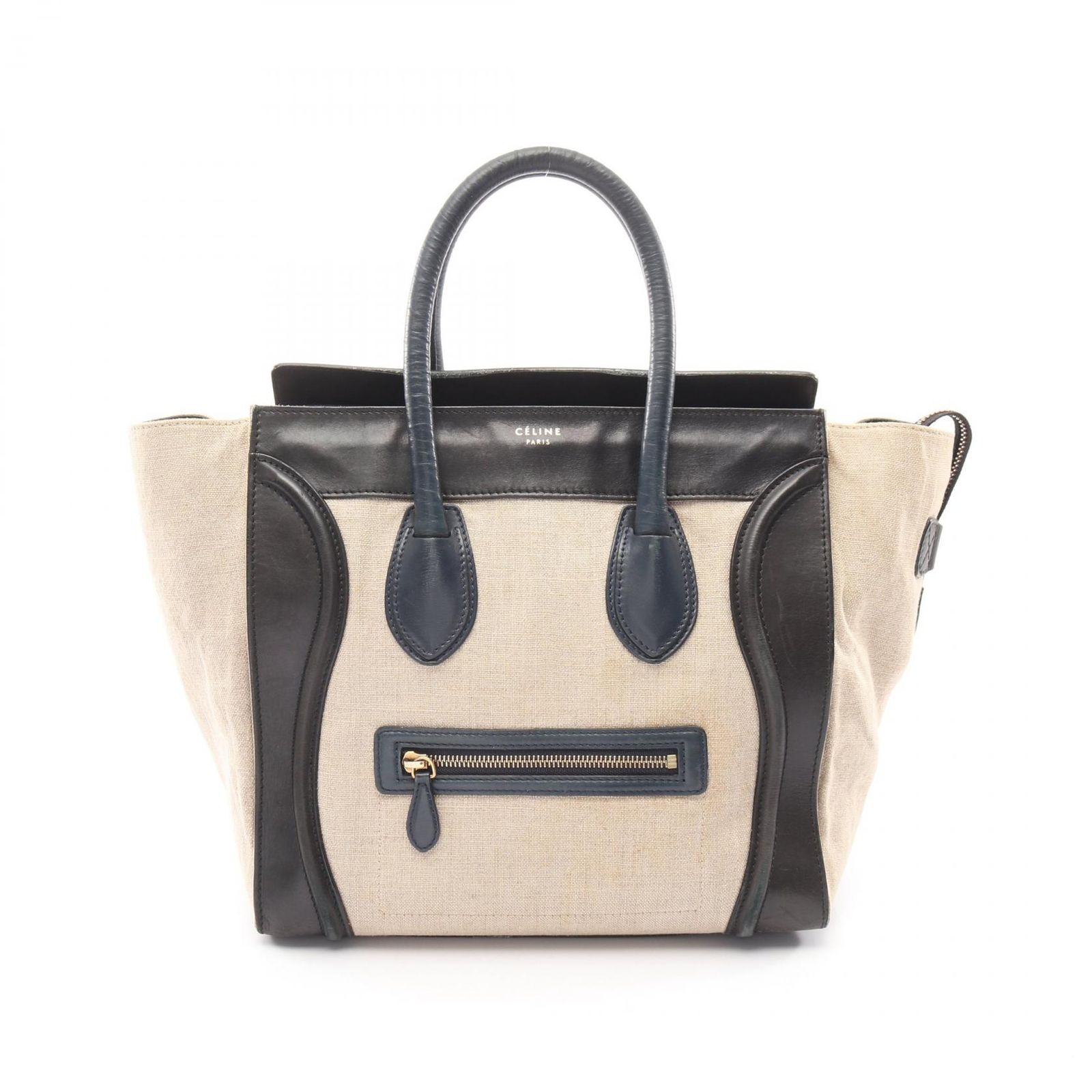 セリーヌ CELINE ハンドバッグ ラゲージ ミニ ショッパー 165212 ベージュ/ネイビー/ブラック キャンバス レザー ラゲージ ミニ ショッパー レディース Used B