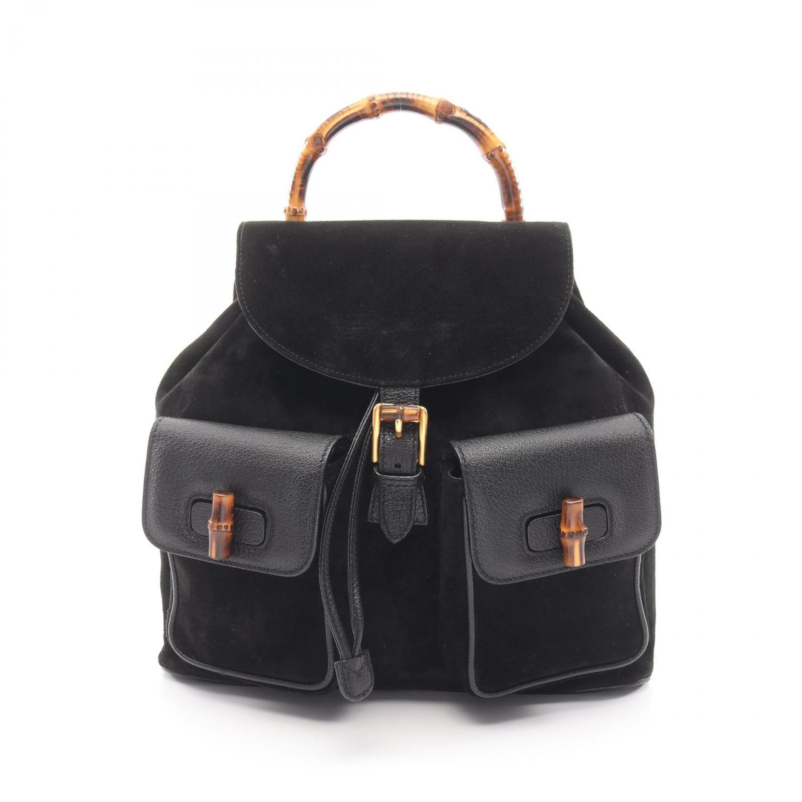 グッチ GUCCI リュックサック バックパック バンブー 003 2058 0016 ブラック スウェード レザー バンブー バックパック レディース Used B