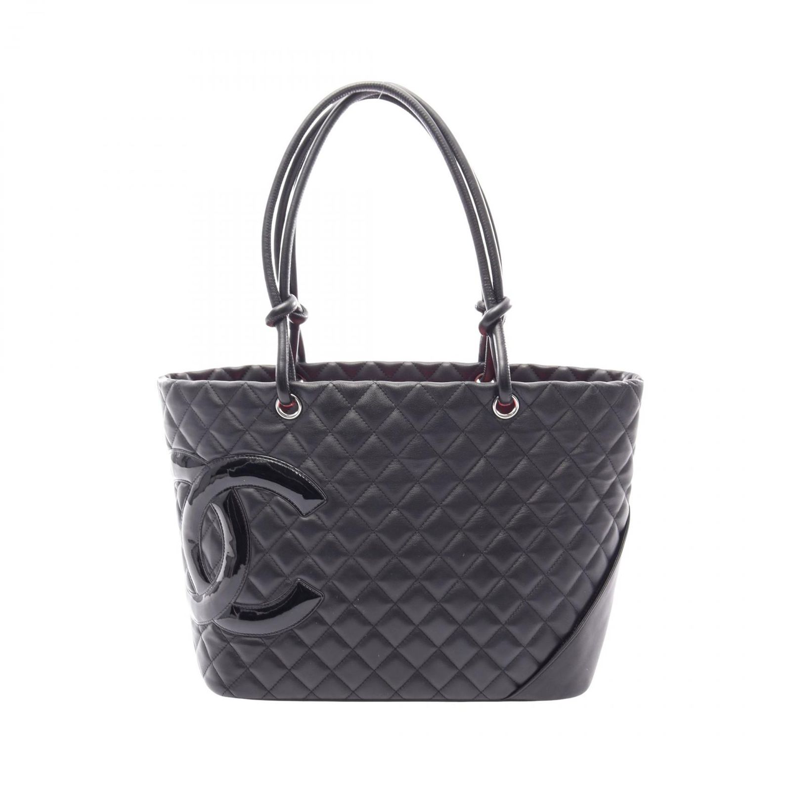 シャネル CHANEL トートバッグ カンボンライン ラージ ブラック レザー パテントレザー カンボンライン ラージ トート レディース Used B