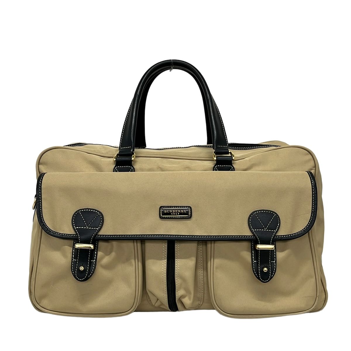 BURBERRYGOLF(バーバリーゴルフ) ボストンバッグ - ベージュ×黒 本体ロックなし レザー