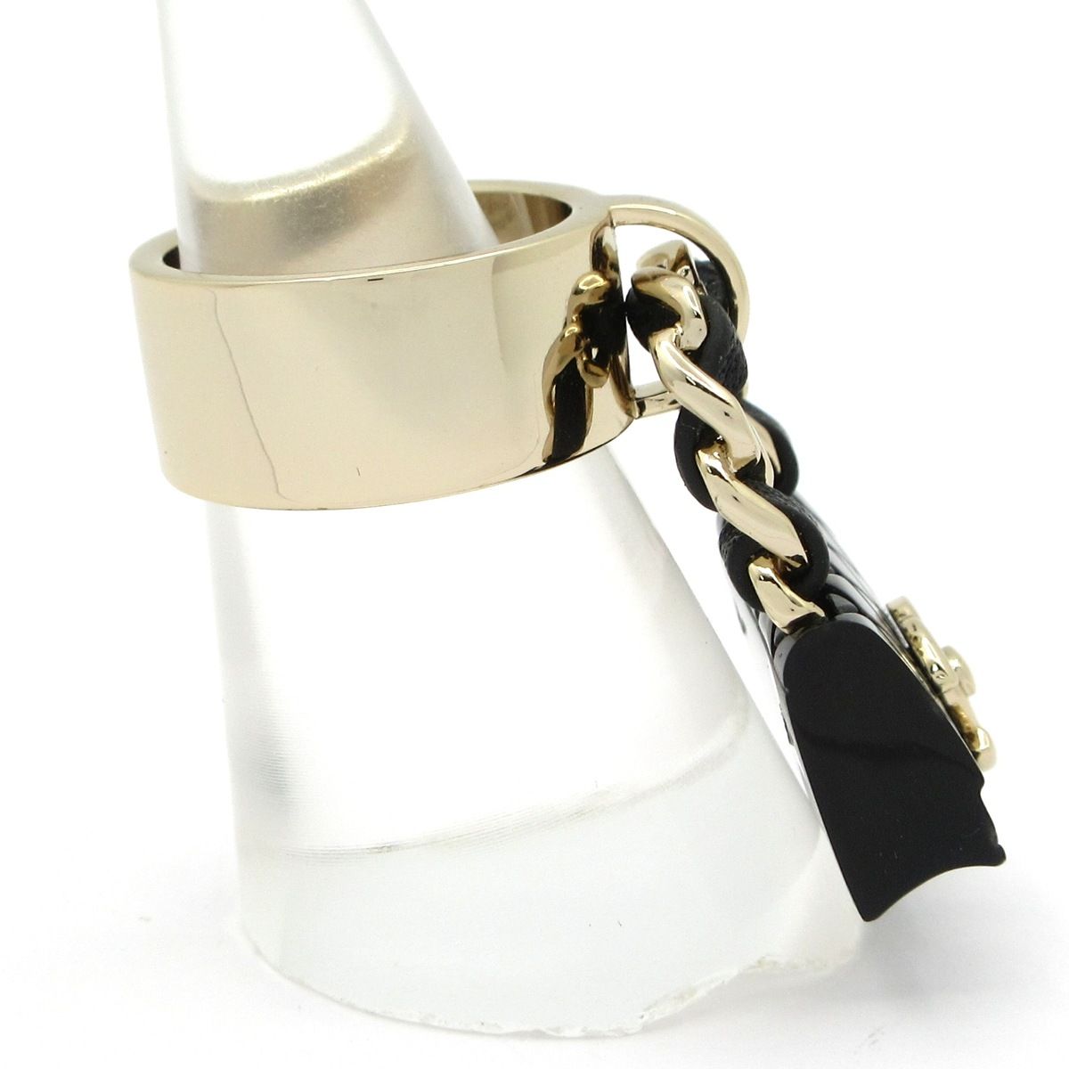 CHANEL(シャネル) リング美品 ココマーク ラムスキン ゴールド×黒 