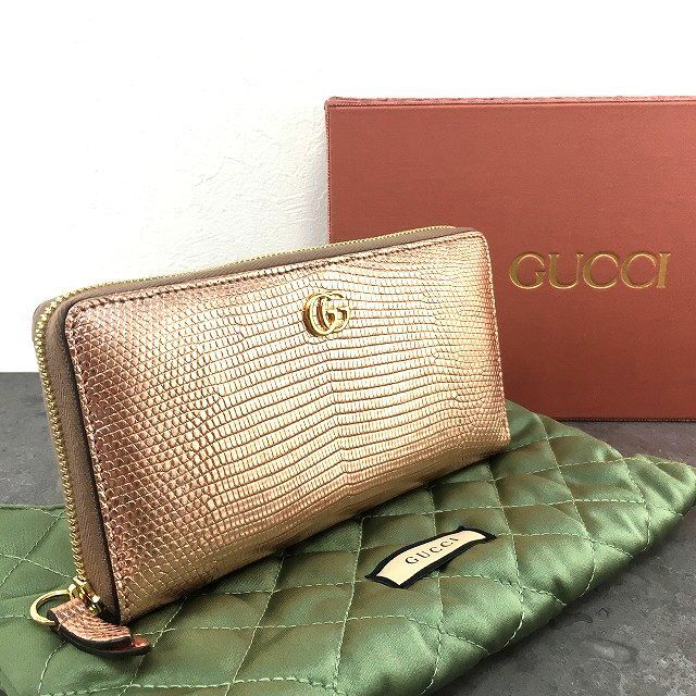 518 送料込み！ 未使用品 GUCCI ジップウォレット 456117 リザード ピンク プレゼントにも！