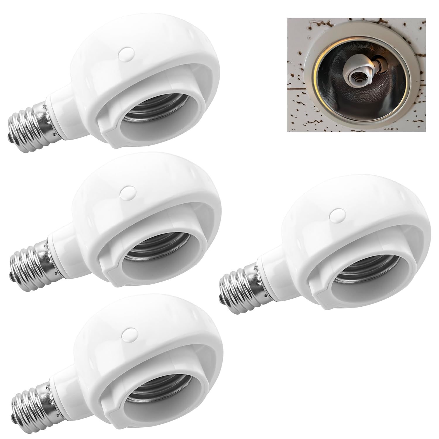 【在庫セール】4個セット。 白い ソケット-ソケットは向きが調整できて便利です- 電球 LED電球専用-口金変換アダプター E17→E26