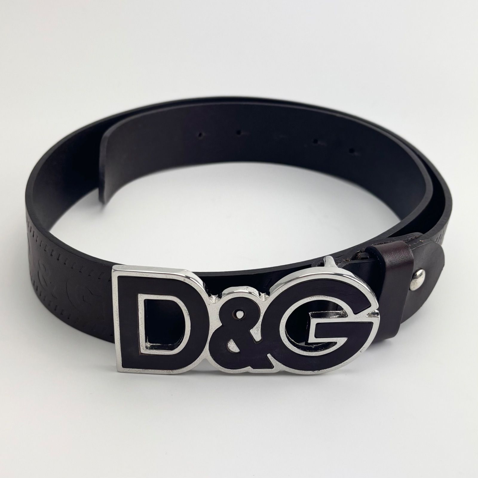 未使用品 D&G Dolce＆Gabbana バックル ロゴ型押し レザーベルト