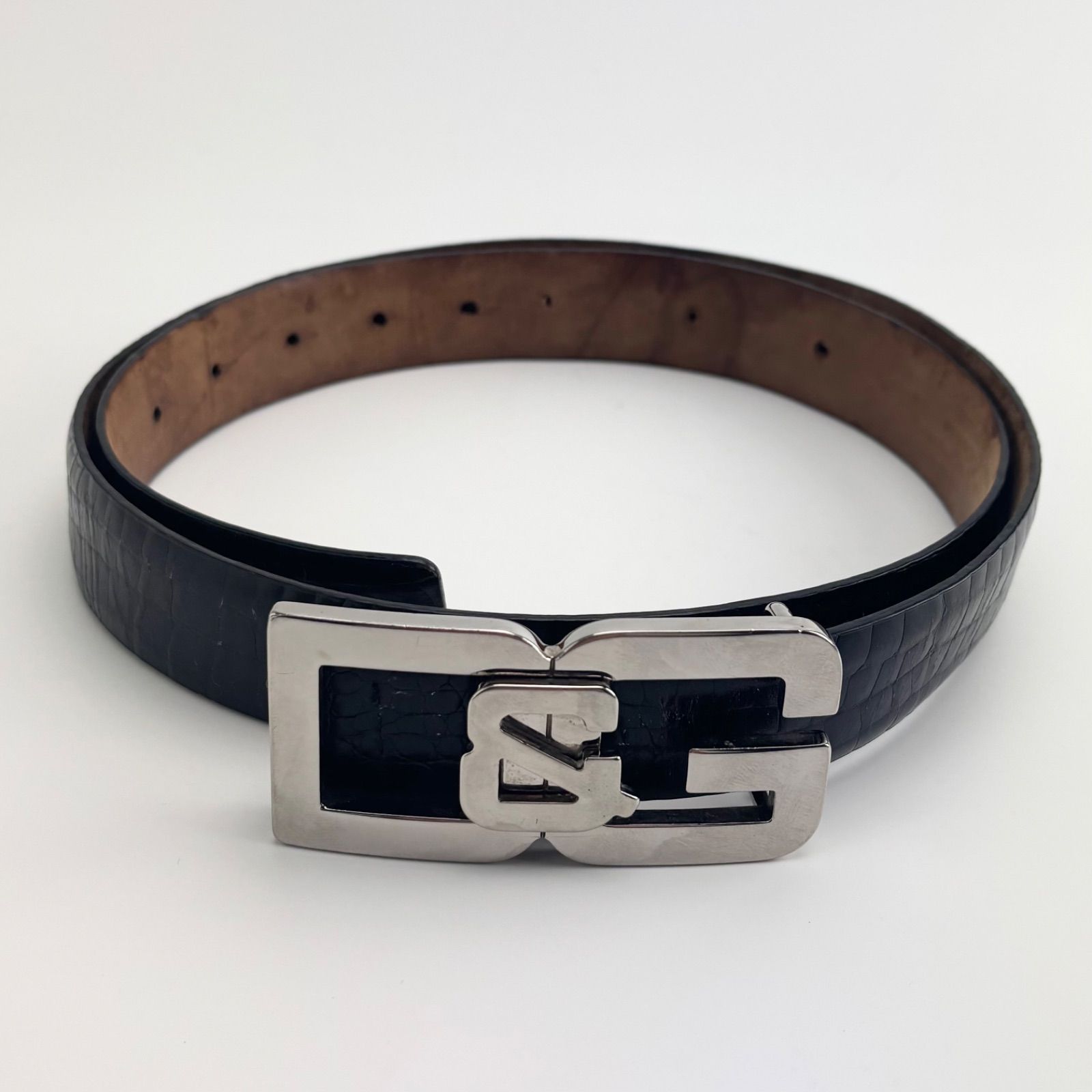 D&G Dolce＆Gabbana バックル クロコ型押し レザーベルト ブラック 