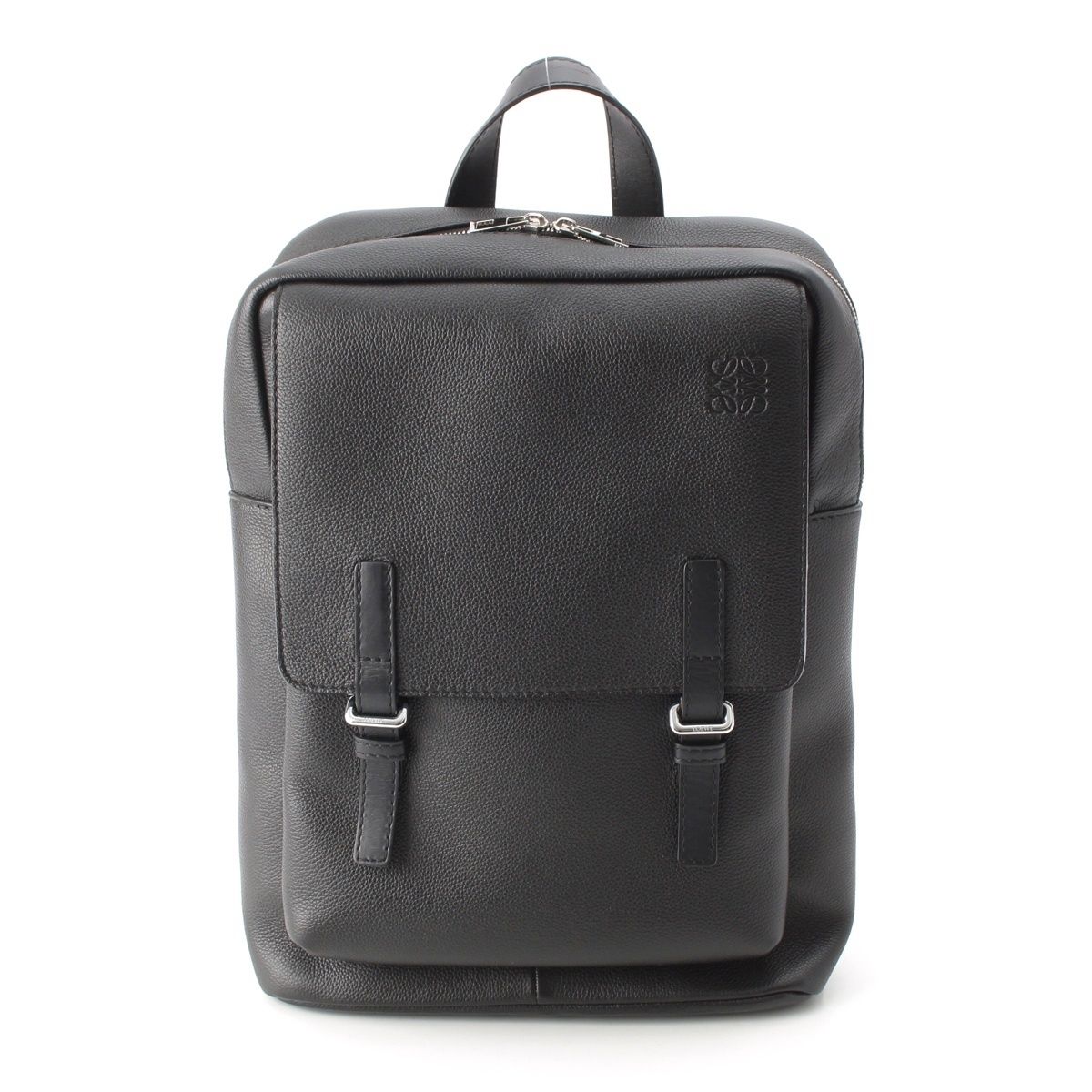 ロエベ ミリタリー レザー アナグラム シルバー金具 リュック デイパック バックパック B553J18X03 ブラック【中古】