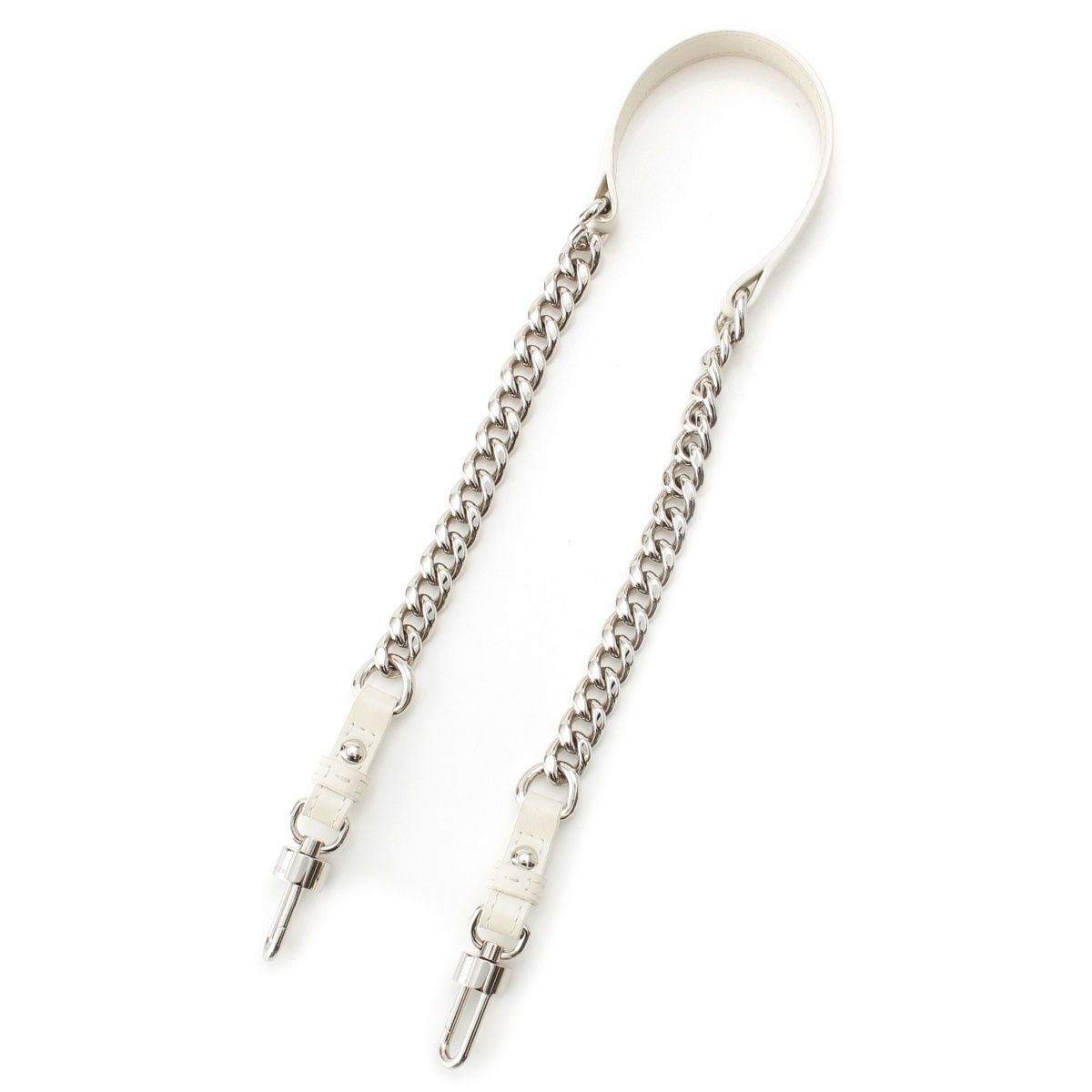 デルヴォー Short Chain ボックスカーフ ショルダーストラップ ホワイト シルバー【中古】