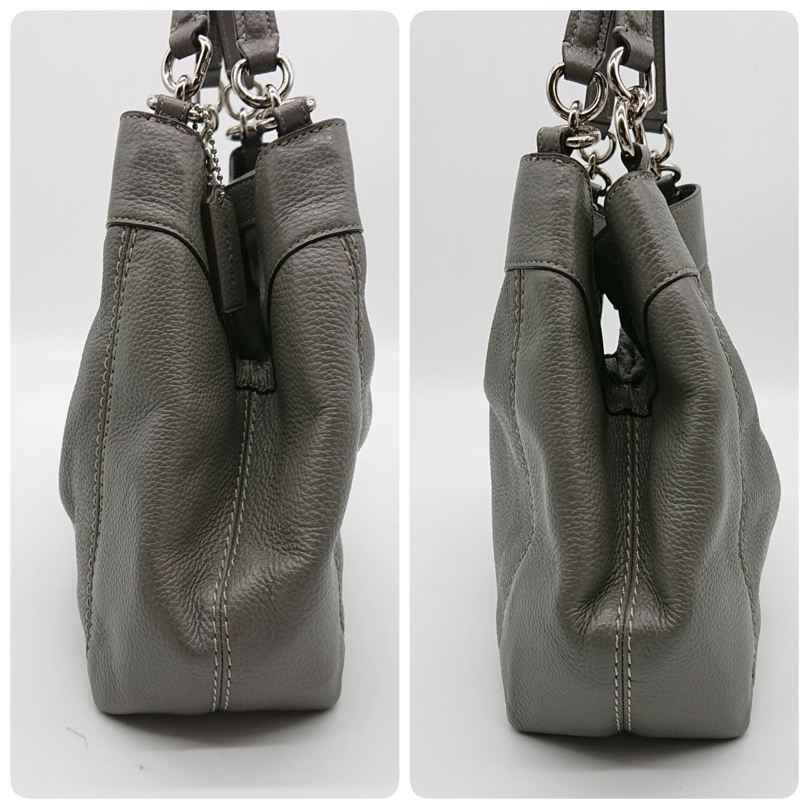 【美品】COACH コーチ ショルダー バッグ 2WAY レキシー ペプルドレザー グレー