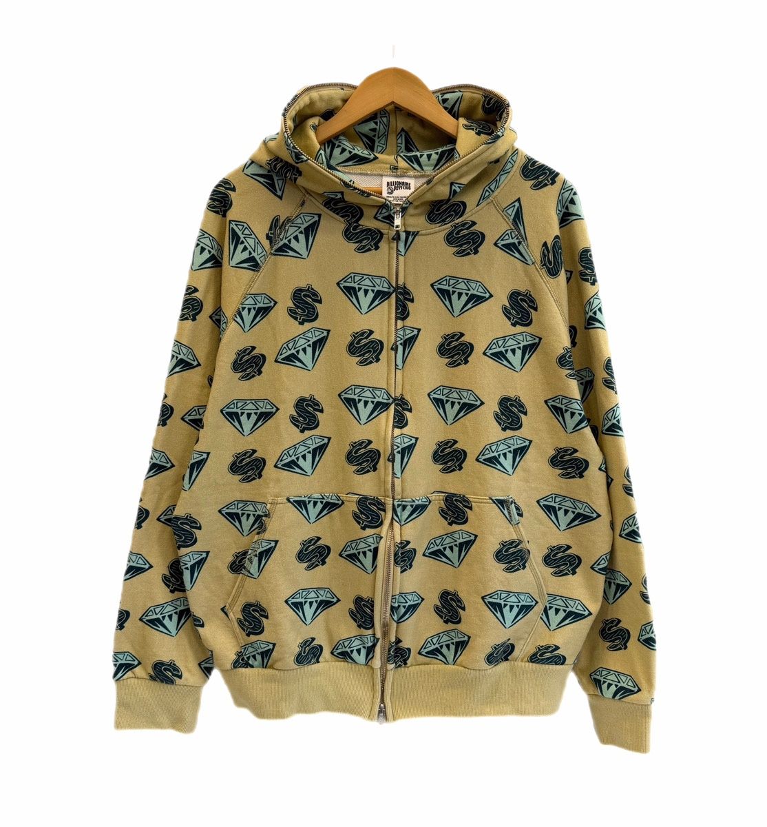 ビリオネアボーイズクラブ Billionaire Boys Club BBC 総柄 ジップアップパーカー BBCJP193K004 パーカ イエロー Lサイズ 101MT-6331