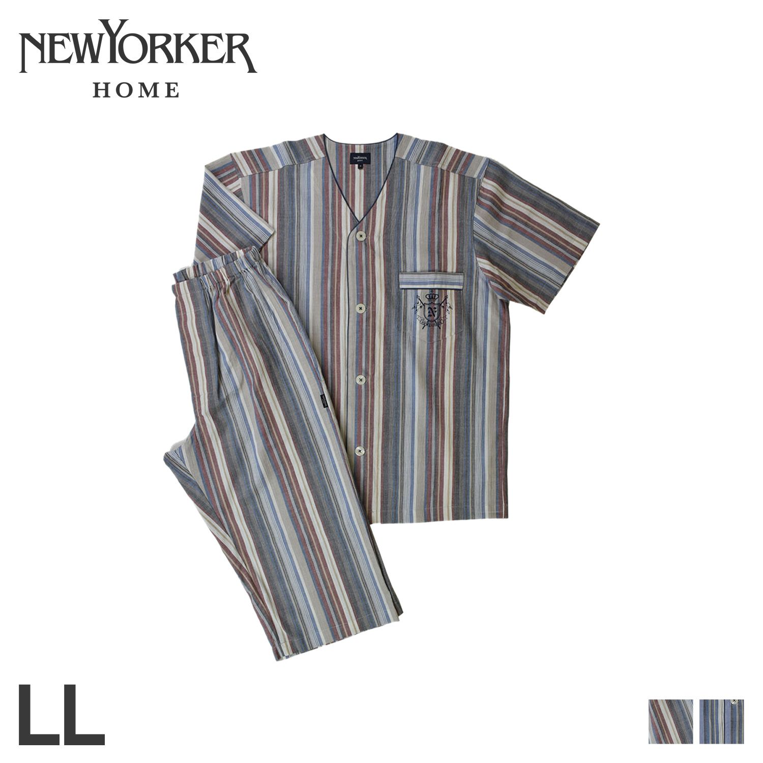 ニューヨーカーホーム NEWYORKER HOME ルームウェア パジャマ 上下 メンズ 半袖 衿なし 7分丈 前開き LL 0648-87