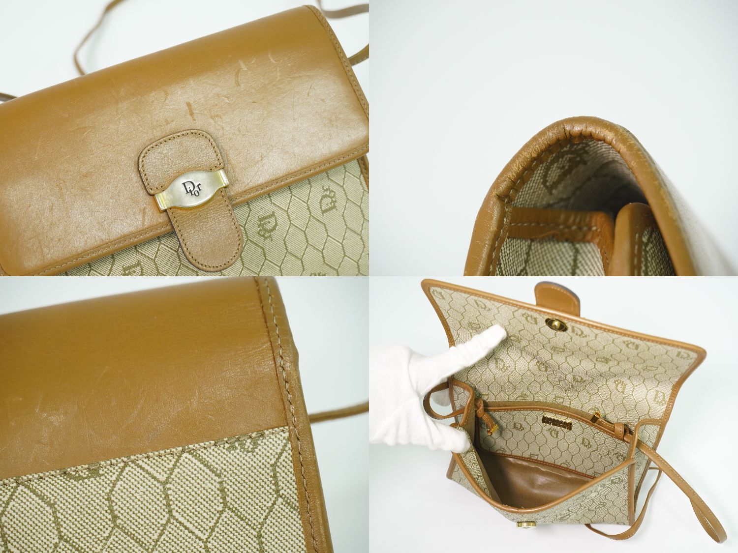 本物 クリスチャン ディオール Christian Dior ハニカム柄 ショルダー 