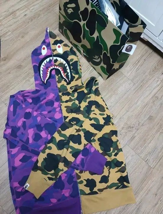 A BATHING APE® スプリット カモフラージュ シャーク フルジップ フーディー PURPLE L (フルセット)