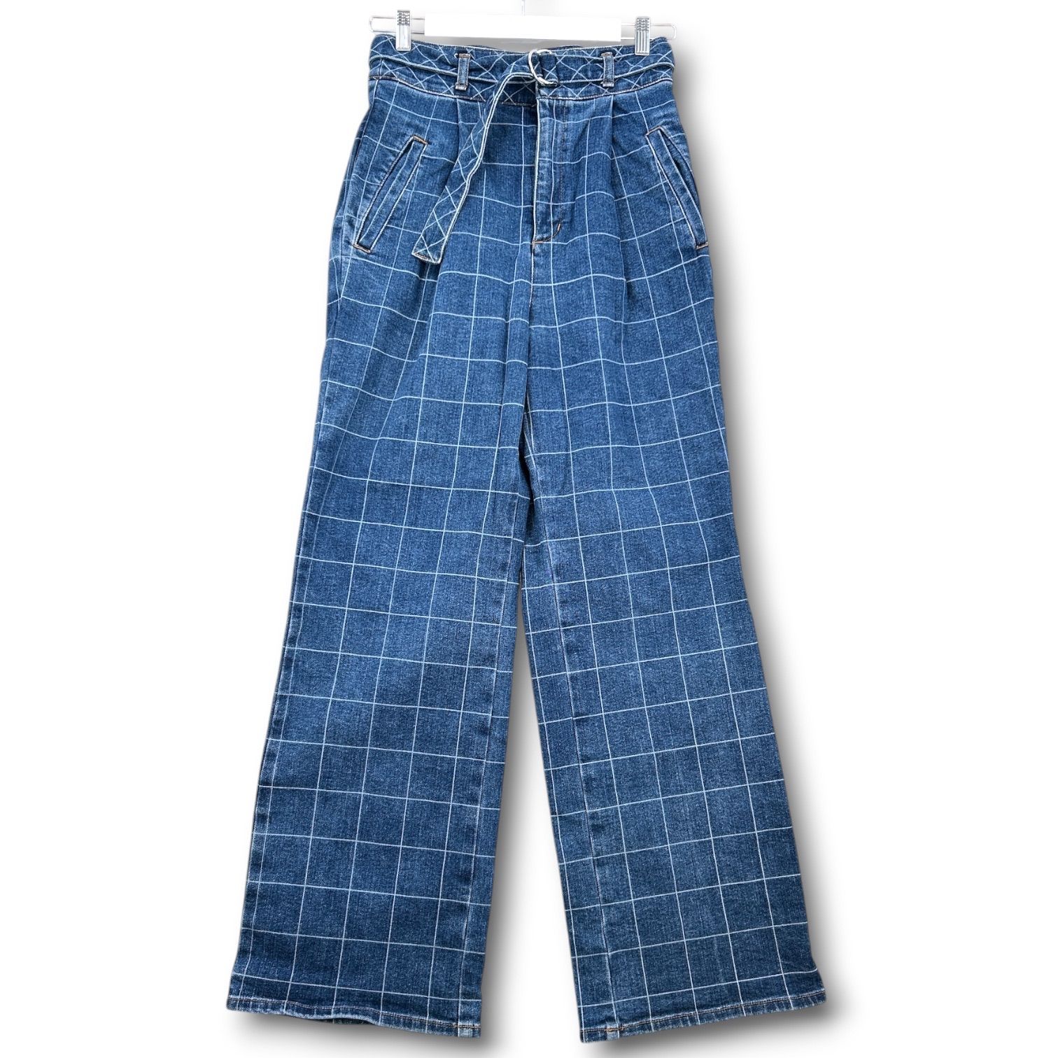 DOUBLE STANDARD CLOTHING ダブルスタンダードクロージング デニムレーザー加工パンツ ジーンズ ストレート ベルト付き 青 ブルー 38 レディース 春 夏 ゴーゴー古着セントラルパーク名古屋店 19 No.久1901