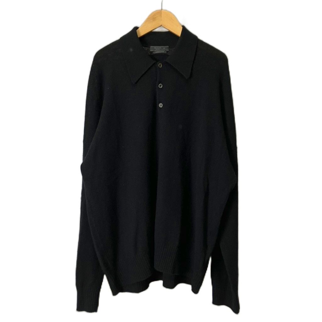 プラダ PRADA カシミヤ100％ トライアングルロゴ ポロシャツ ニット セーター 長袖 50 ブラック UMB302 S221 1Z7D