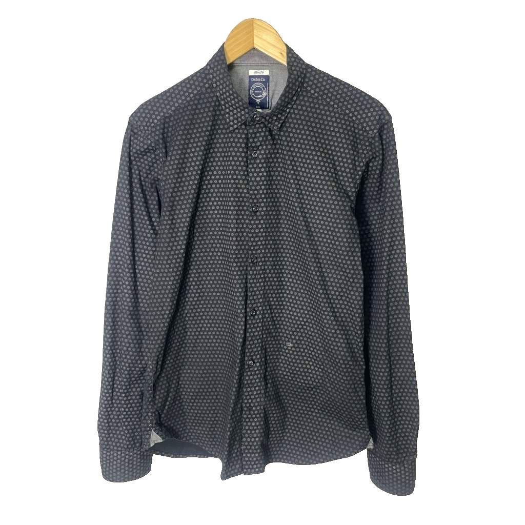 ディーゼル DIESEL Slim-Fit シャツ カジュアル ボタンダウン 総柄 歯車柄 長袖 L ブラック