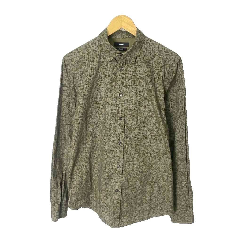 ディーゼル DIESEL Slim Fit シャツ カジュアル 総柄 三角柄 長袖 M カーキ