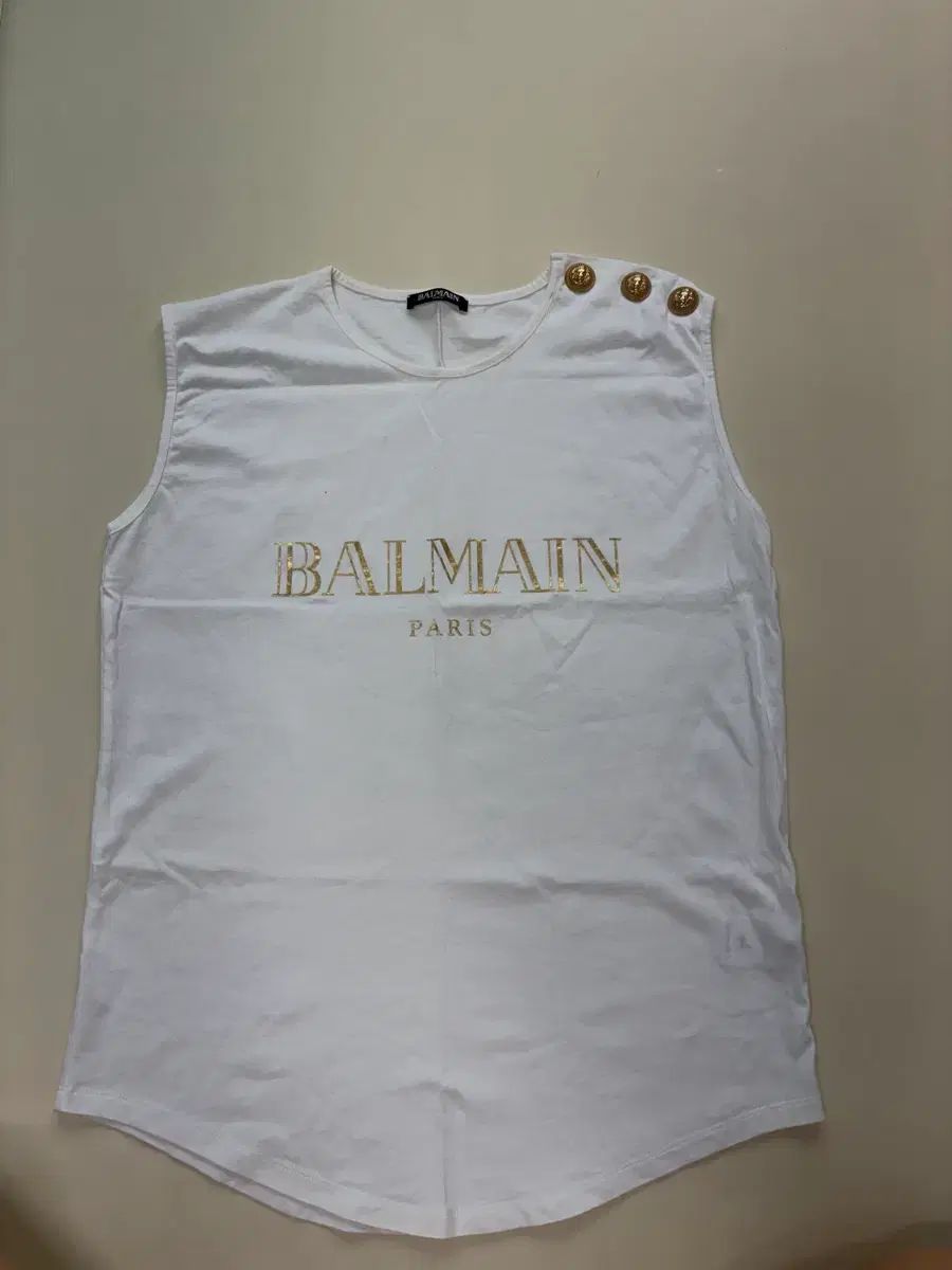 バルマン 白 ノースリーブ Tシャツ ゴールド ロゴ