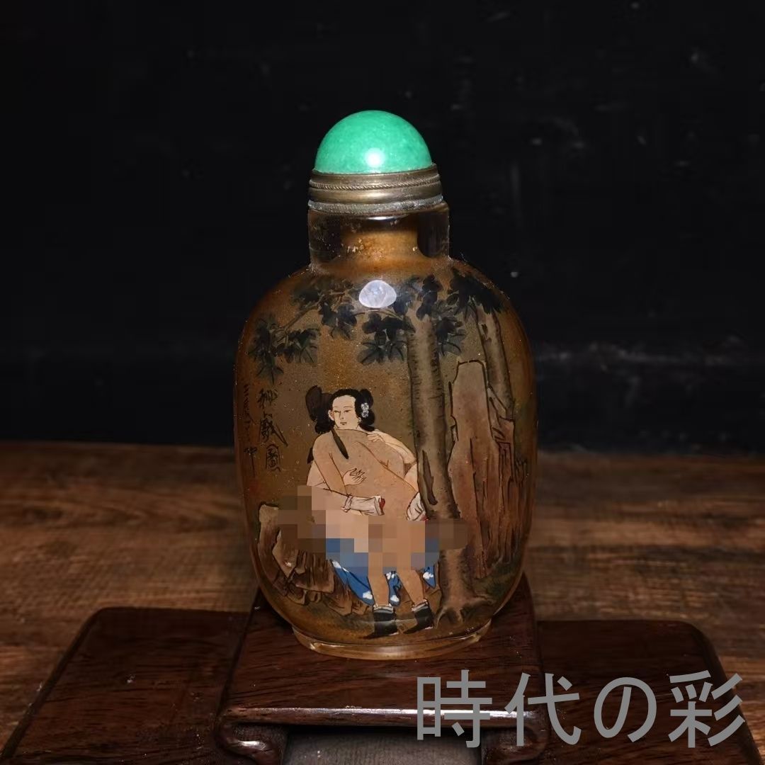 中国古美術・旧家蔵出・琉璃・内絵鼻煙壷・名家手繪「高山流水」鼻煙壺・工芸品・骨董品・古玩・古置物・時代物・R08051614