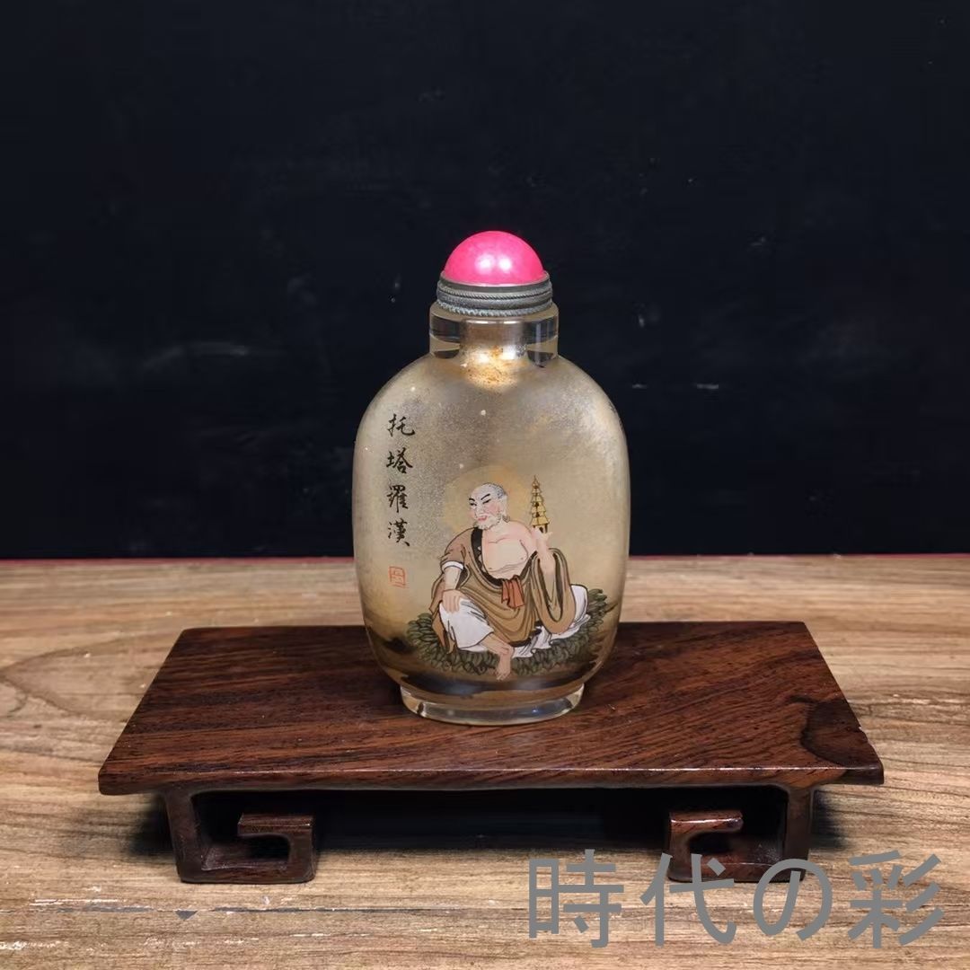 中国古美術・旧家蔵出・琉璃・内絵鼻煙壷・名家手繪「羅漢図」鼻煙壺・工芸品・骨董品・古玩・極細工・時代物・R08051616