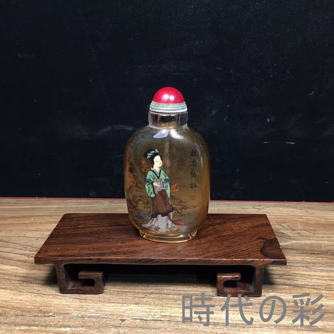 中国古美術・旧家蔵出・琉璃・内絵鼻煙壷・名家手繪「山水楼閣」鼻煙壺・工芸品・骨董品・古玩・古置物・時代物・R08051605