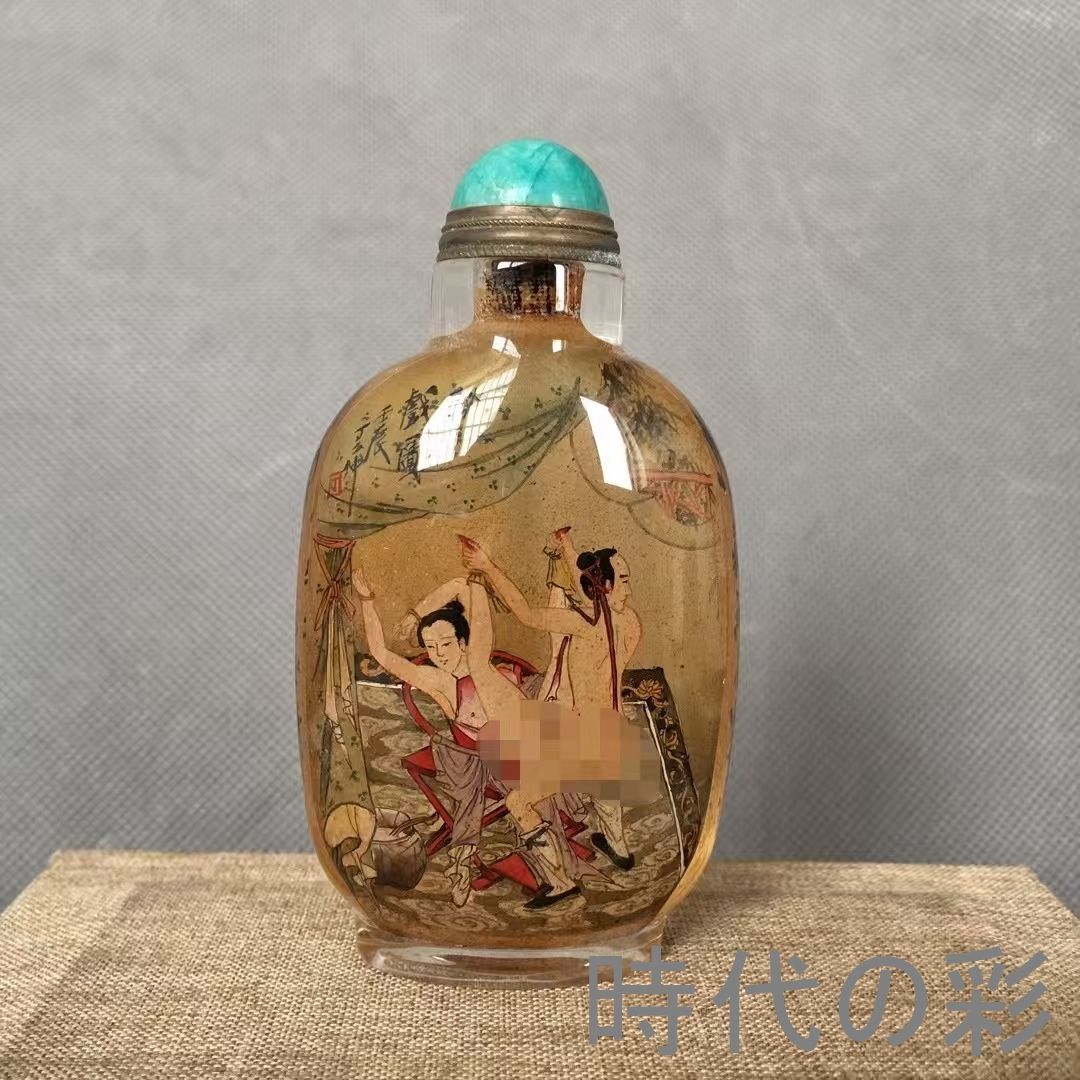 中国古美術・旧家蔵出・老琉璃・内絵鼻煙壷・名家手繪「仕女人物」鼻煙壺・工芸品・骨董品・古玩・極細工・收藏逸品・R08051613