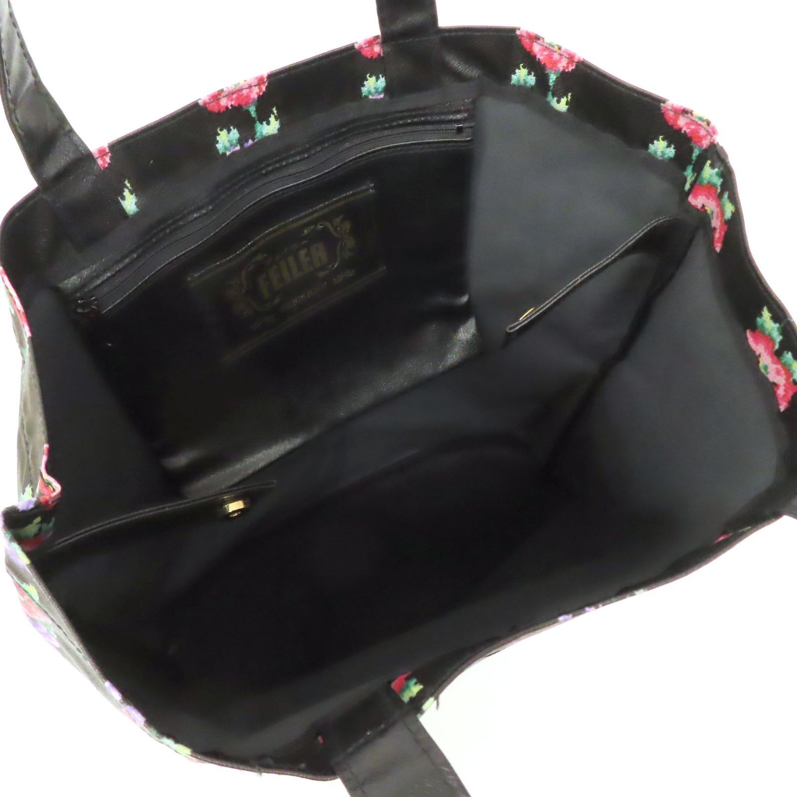 【新品未使用品】★上品★Feiler フェイラー　レア物　★総花柄　黒 FEILER(フェイラー) 花 フラワー ハンドバッグ 黒 ブラック シェニール