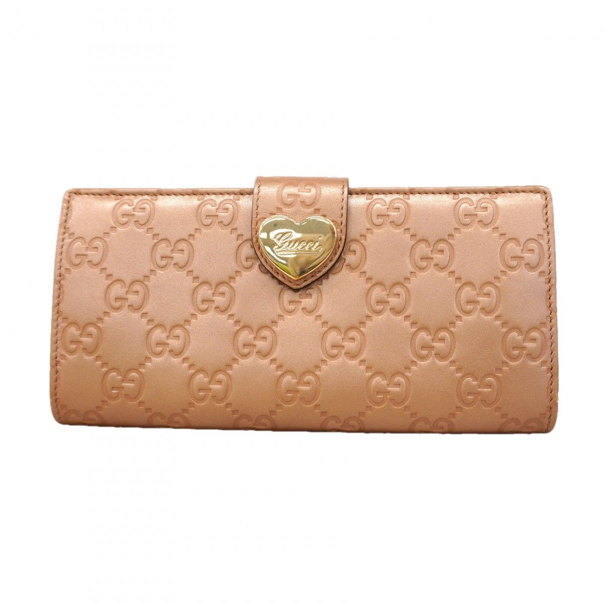 【6ec3181-k】グッチ 長財布 グッチシマ 203550 レザー ピンク シャンパンゴールド金具【中古】レディース