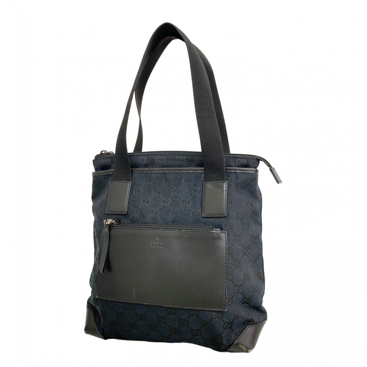 【6ec3277-k】グッチ トートバッグ GGキャンバス 019 0402 キャンバス ネイビー ブラック シルバー金具【中古】レディース