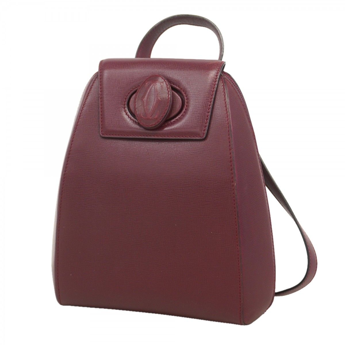 【6ec3299-h】カルティエ リュック・デイパック マスト レザー ボルドー ゴールド金具【中古】レディース