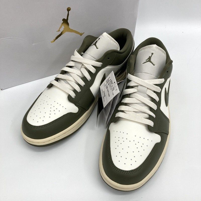 NIKE ナイキ WMNS Air Jordan 1 Low Medium Olive DC0774-122 スニーカー 新品同様 ローカット シューズ ストリート 27.5cm メンズ カーキ ホワイト 靴 ★SS182