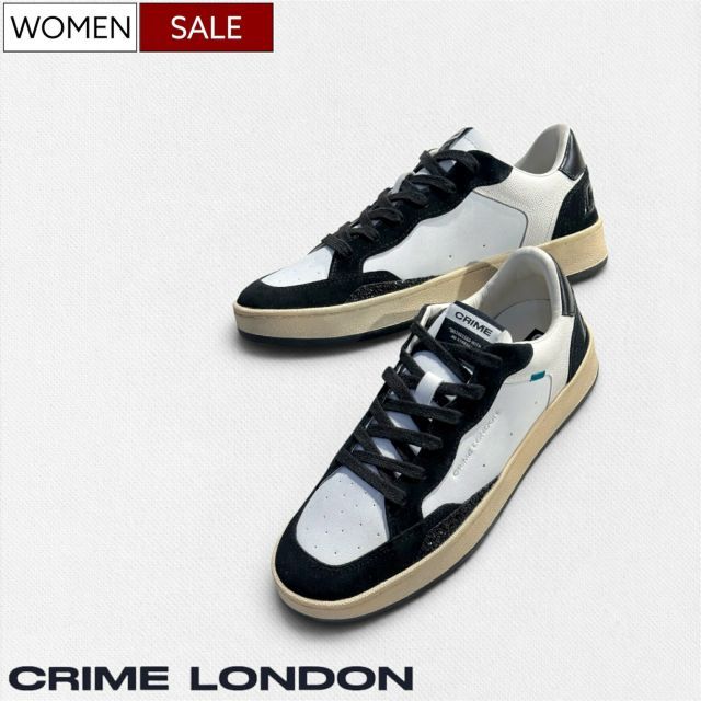 【定価42,900円(税込)】CRIME LONDON クライムロンドン ラグジュアリーでヌケ感溢れる足元を演出♪エイジング加工 カラージェム レザーコンビスニーカー 靴 レースアップ シューズ スリッポン CHELSEA 422192564010 ホワイト